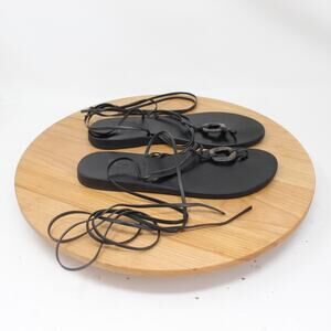 Ancient Greek Sandals Flats Womens 36 Gladiator Lace Up Strappy Black Ankle Wrap